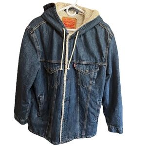 Levi's 72795 Sherpa Lined Hooded Denim Extended Length Jacket M Rare Oversized